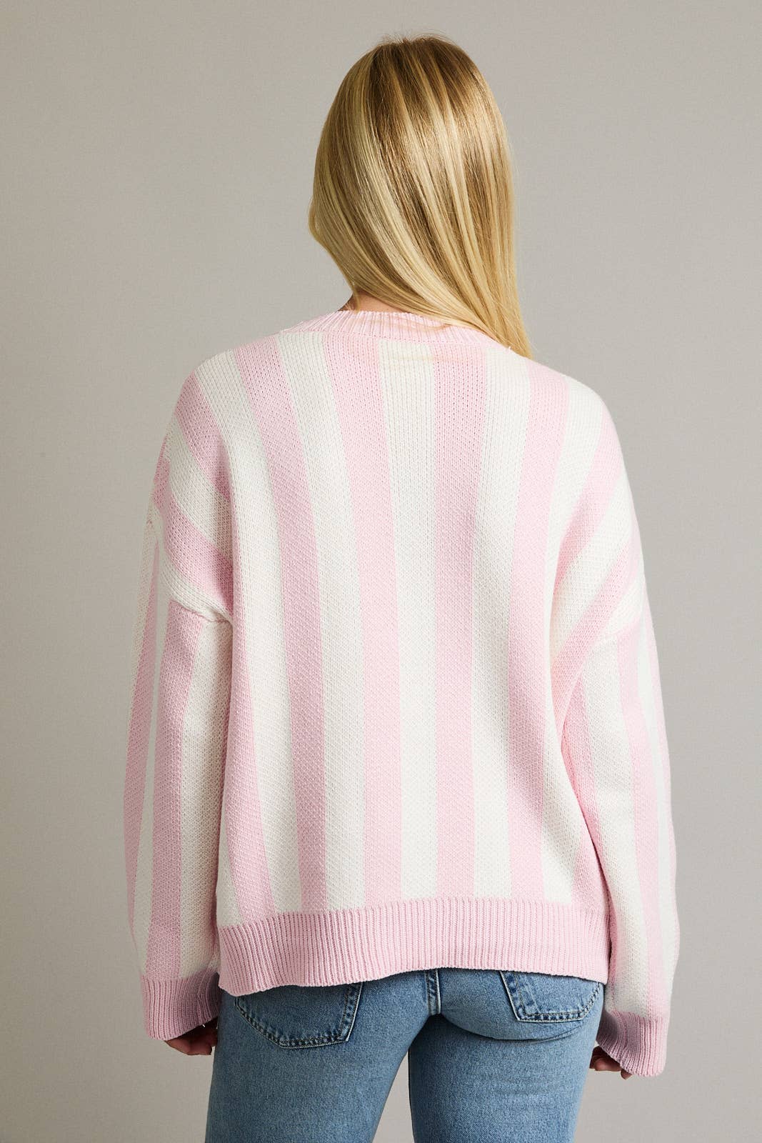Stripe Knit Sweater w Tree Embroidery