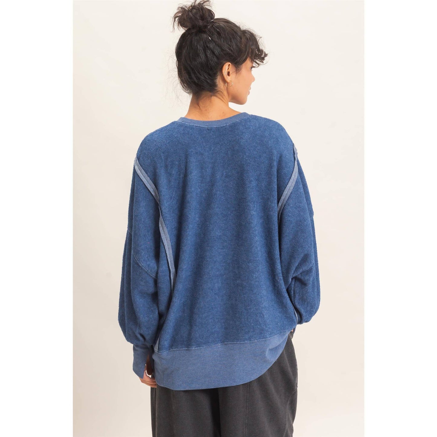 Oversized Raw Edge Crew Neck Sweatshirt
