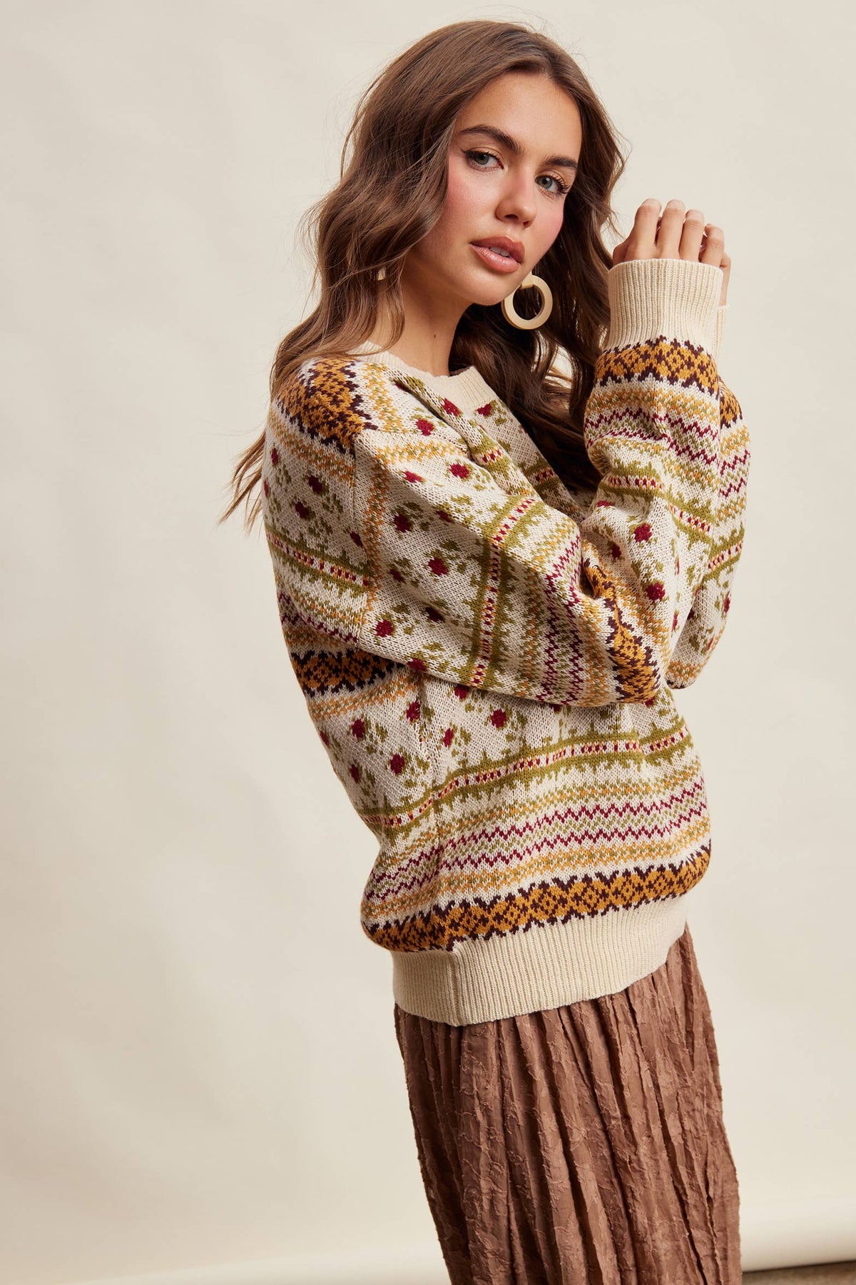 Fair Isle Floral Knit Sweater