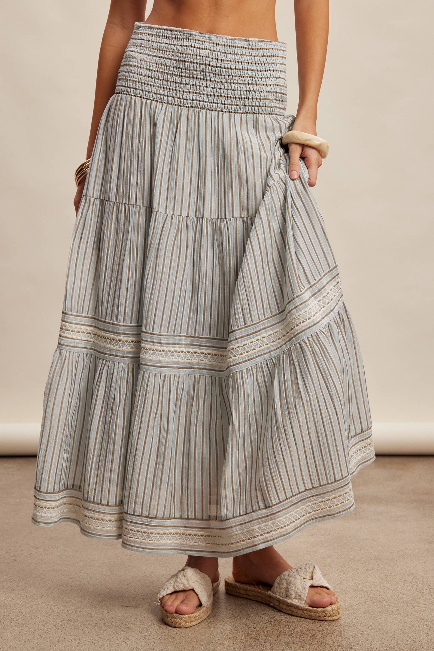 Striped Smocked Maxi Skirt