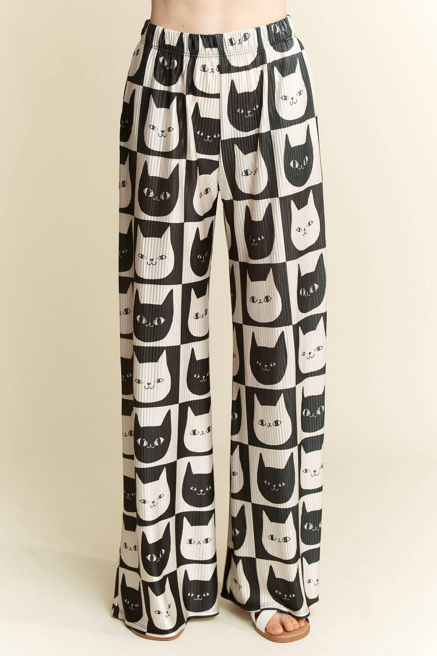 Mid-Rise Cat Face Satin Pants