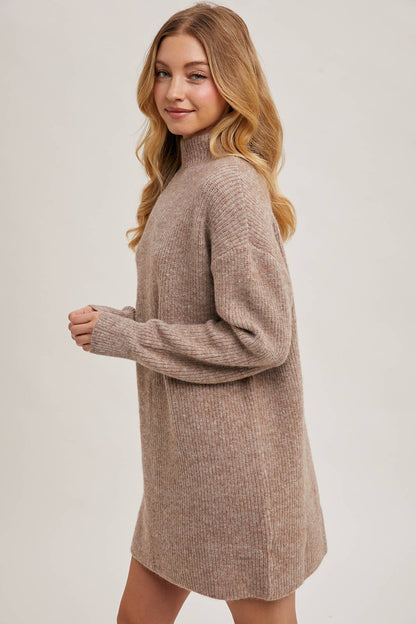 Mock Neck Knit Sweater Mini Dress