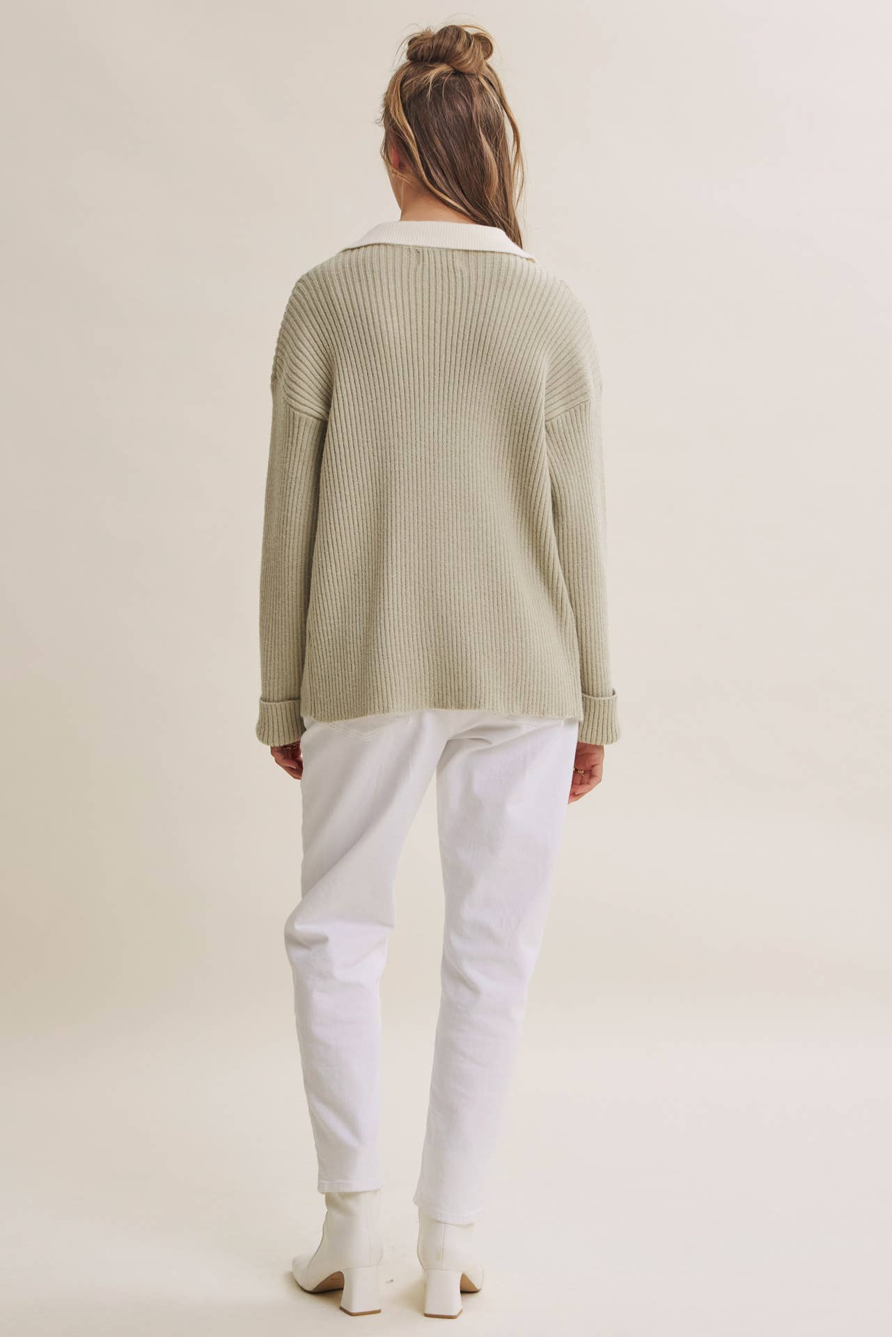 Contrast Collar Ribbed Cardigan