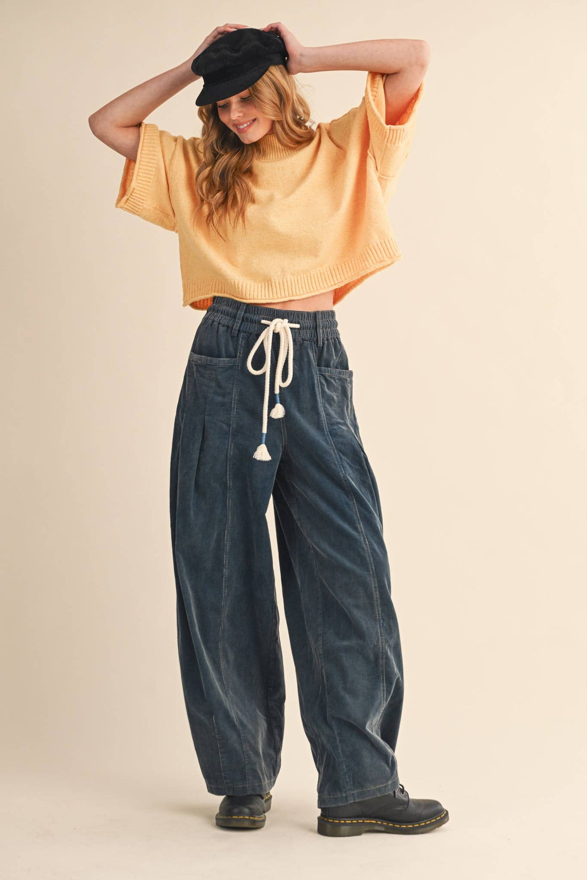 Washed Corduroy Barrel Pants