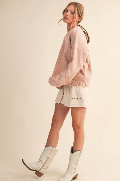 Contrast Knit Scalloped Edge Sweater