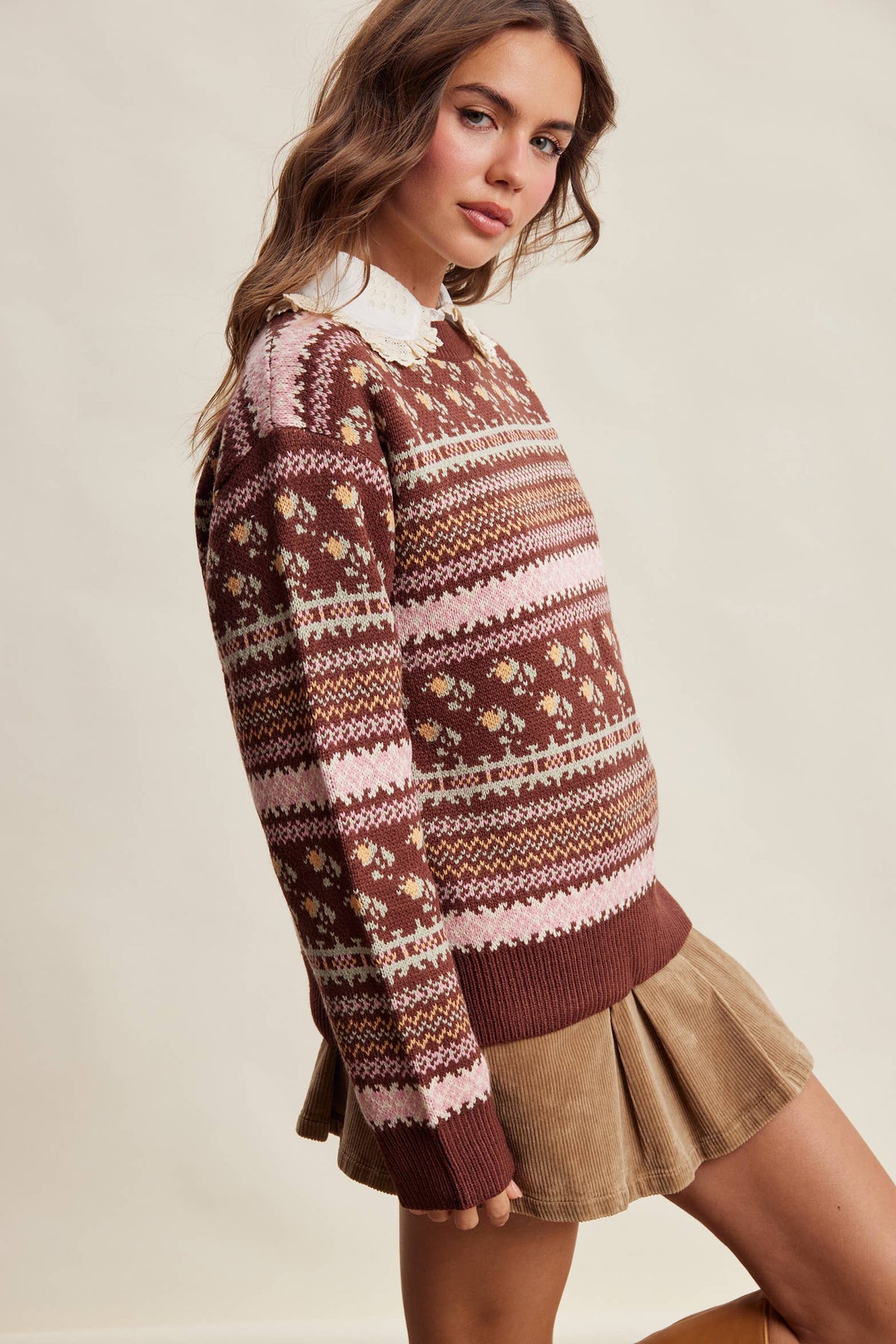 Fair Isle Floral Knit Sweater