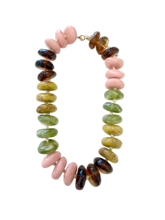 Delray Chunky Beaded Necklace - Blush & Green