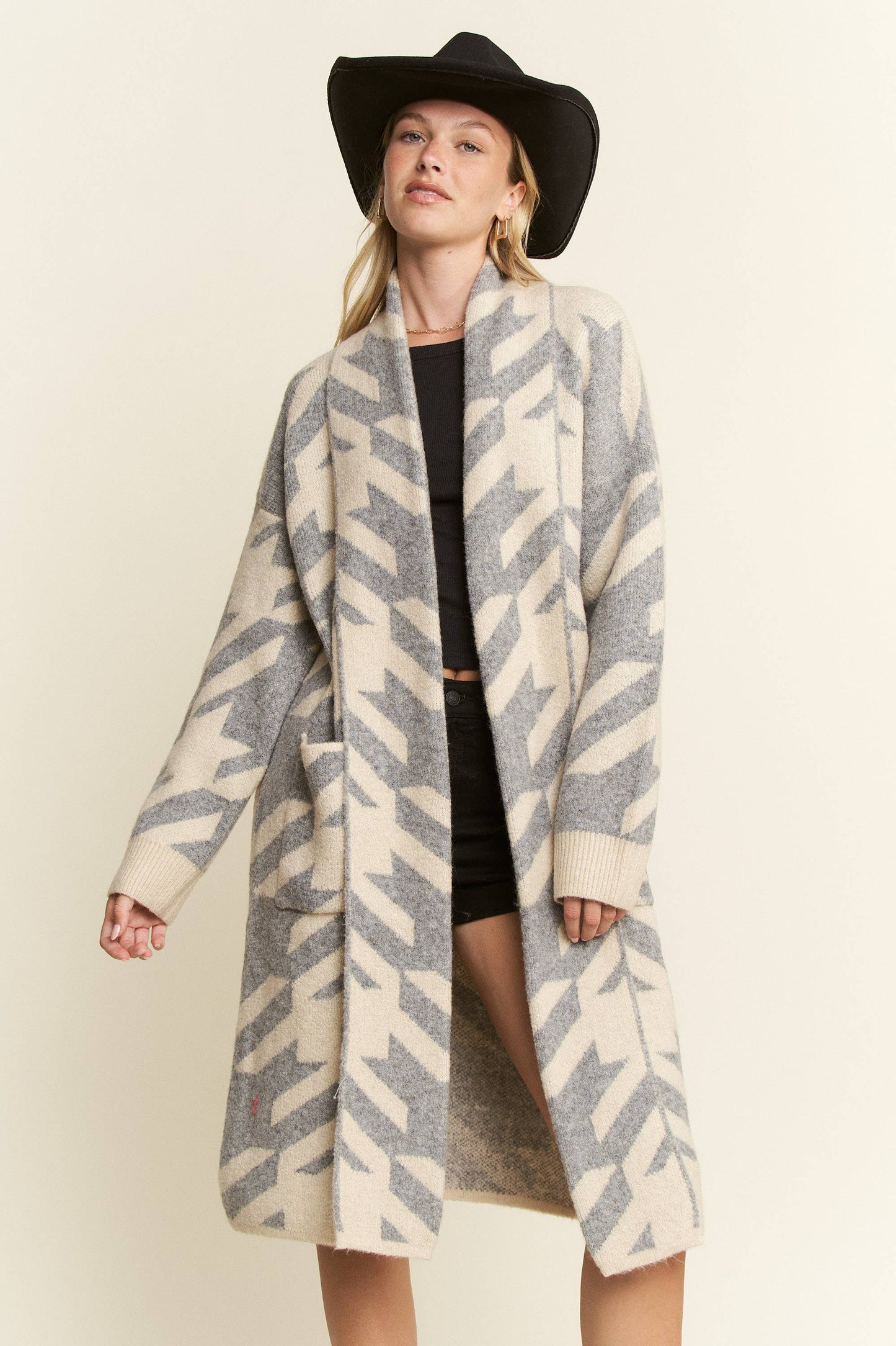 Houndstooth Print Cardigan