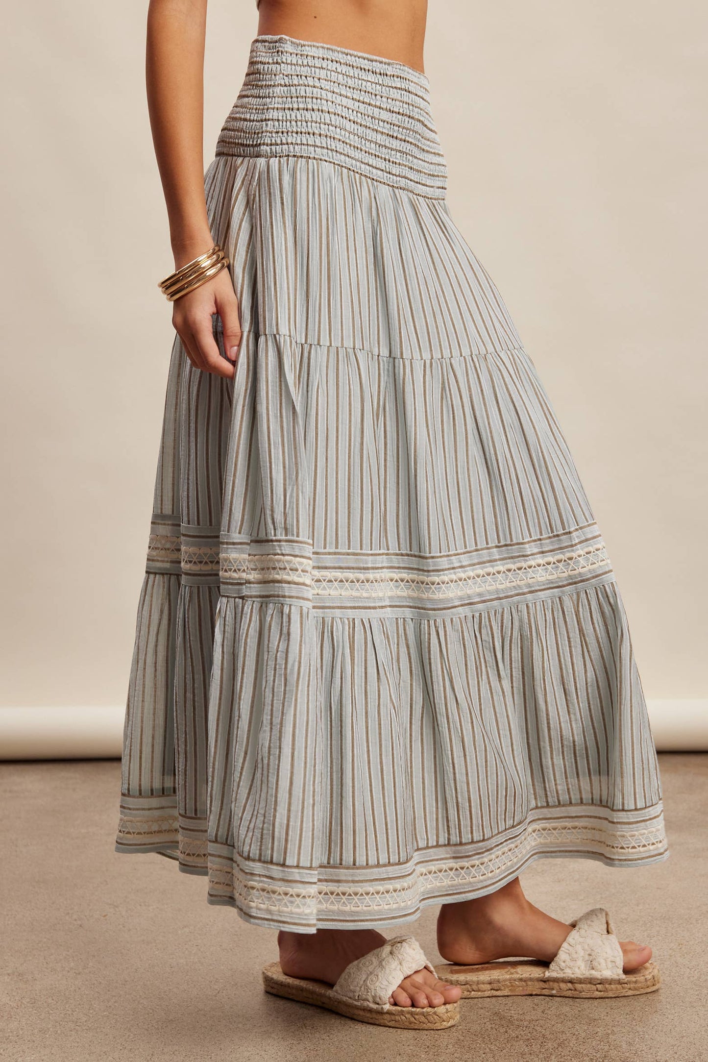 Striped Smocked Maxi Skirt