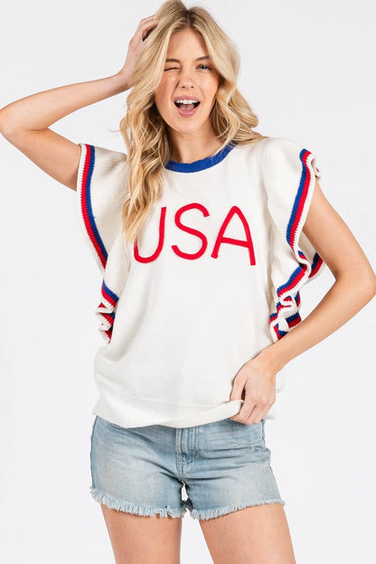 Ruffle Sleeve Americana Top