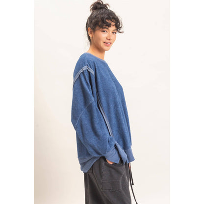 Oversized Raw Edge Crew Neck Sweatshirt