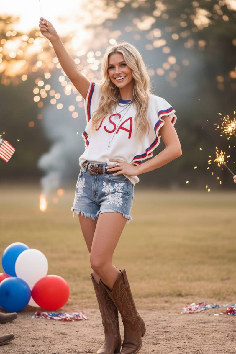 Ruffle Sleeve Americana Top