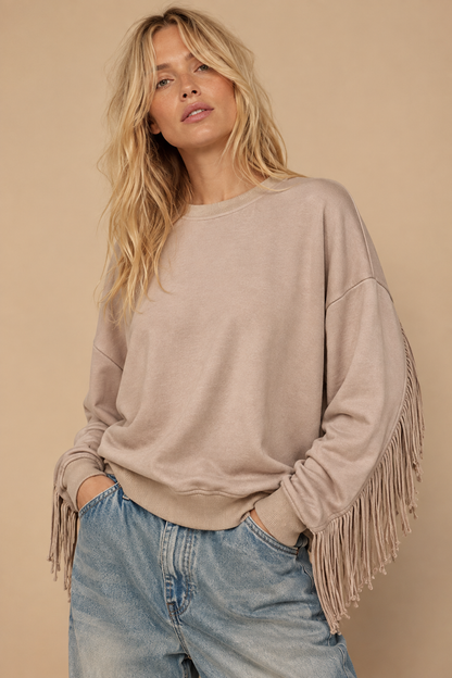 Fringe-Trimmed Oversized Sweatshirt