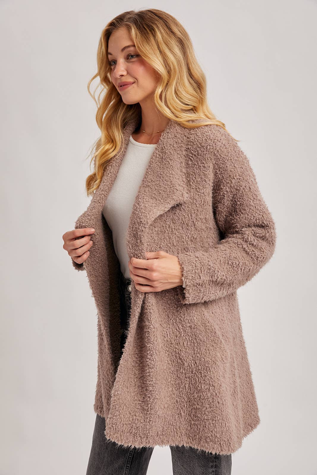 Fuzzy Drape Front Cardigan