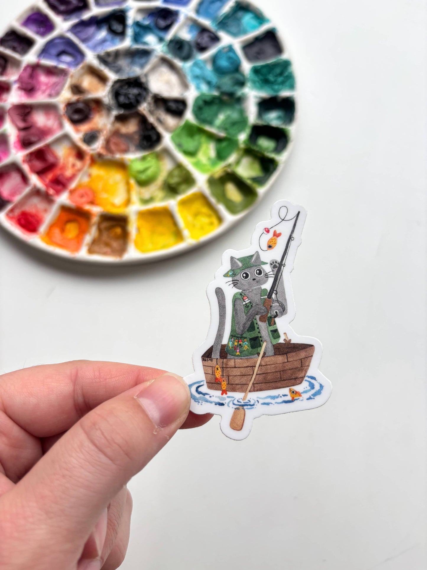 Cat Fisherman Vinyl Sticker - Outdoorsman Gift