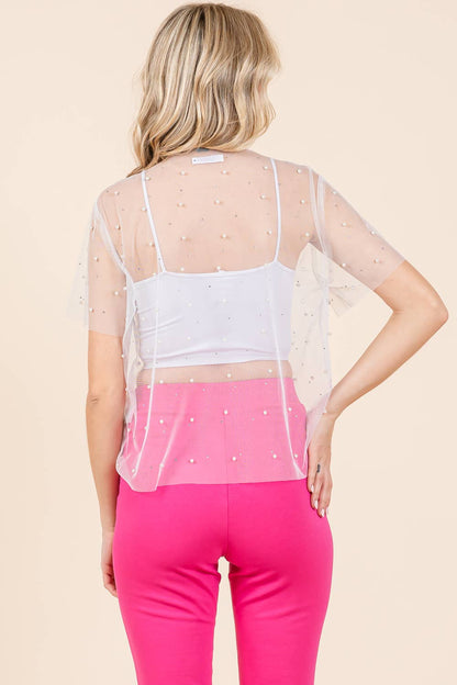 Rhinestone & Pearl Mesh Top