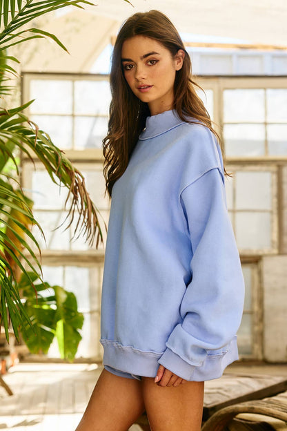 Solid Mock Neck Sweatshirt Top