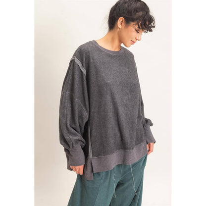 Oversized Raw Edge Crew Neck Sweatshirt