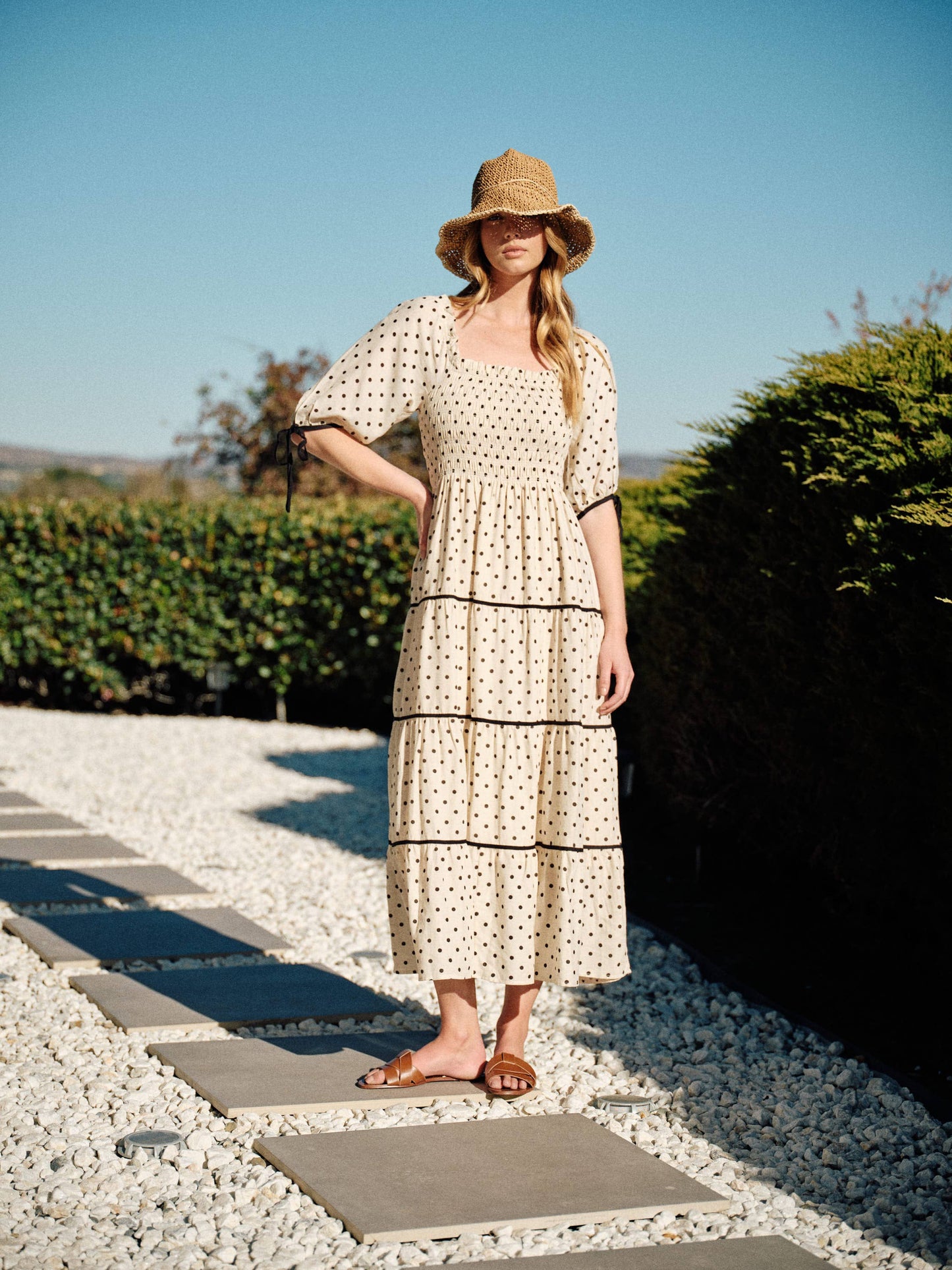 Polka Dot Smocked Midi Dress