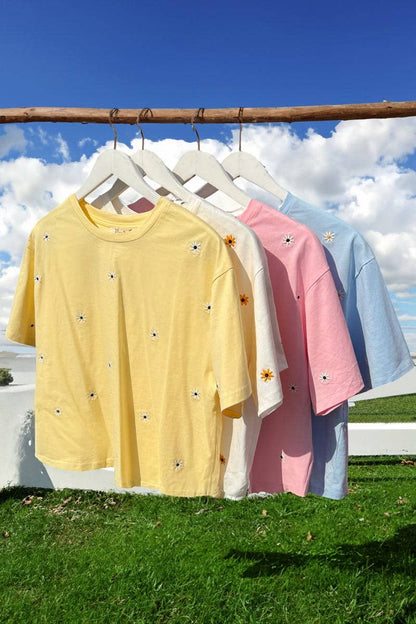 Floral Embroidered Crew Neck Tee