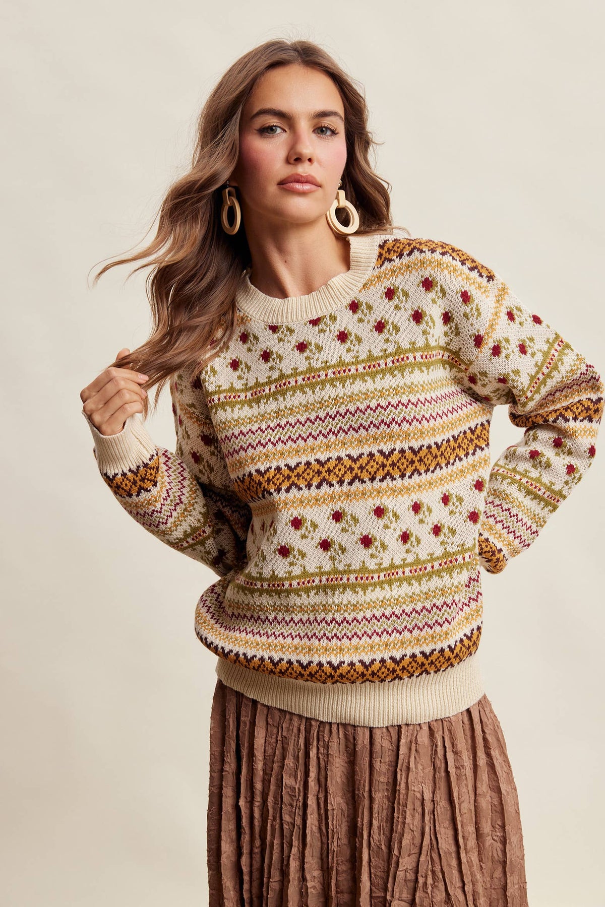 Fair Isle Floral Knit Sweater