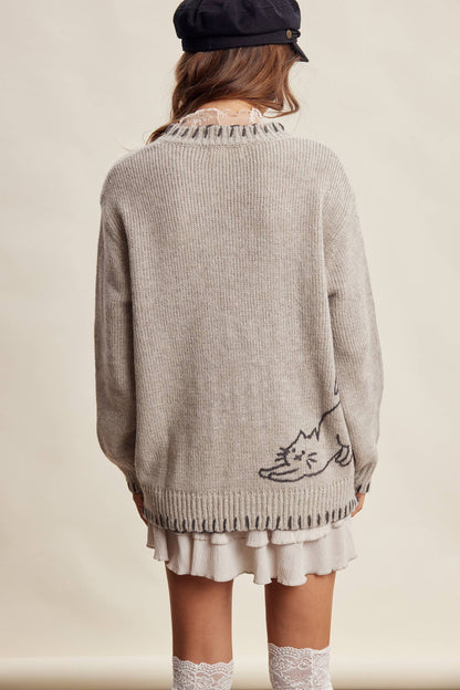 Whimsical Cat Knit Cardigan