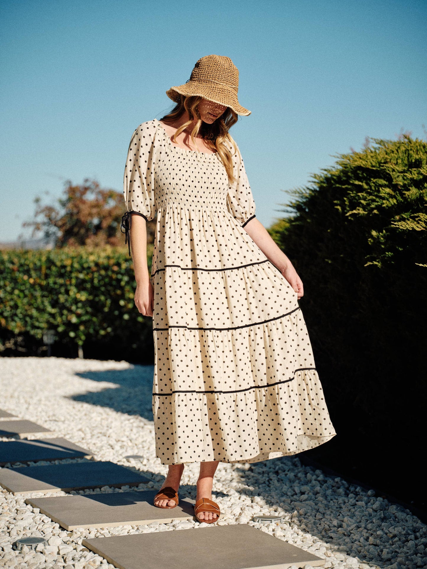 Polka Dot Smocked Midi Dress