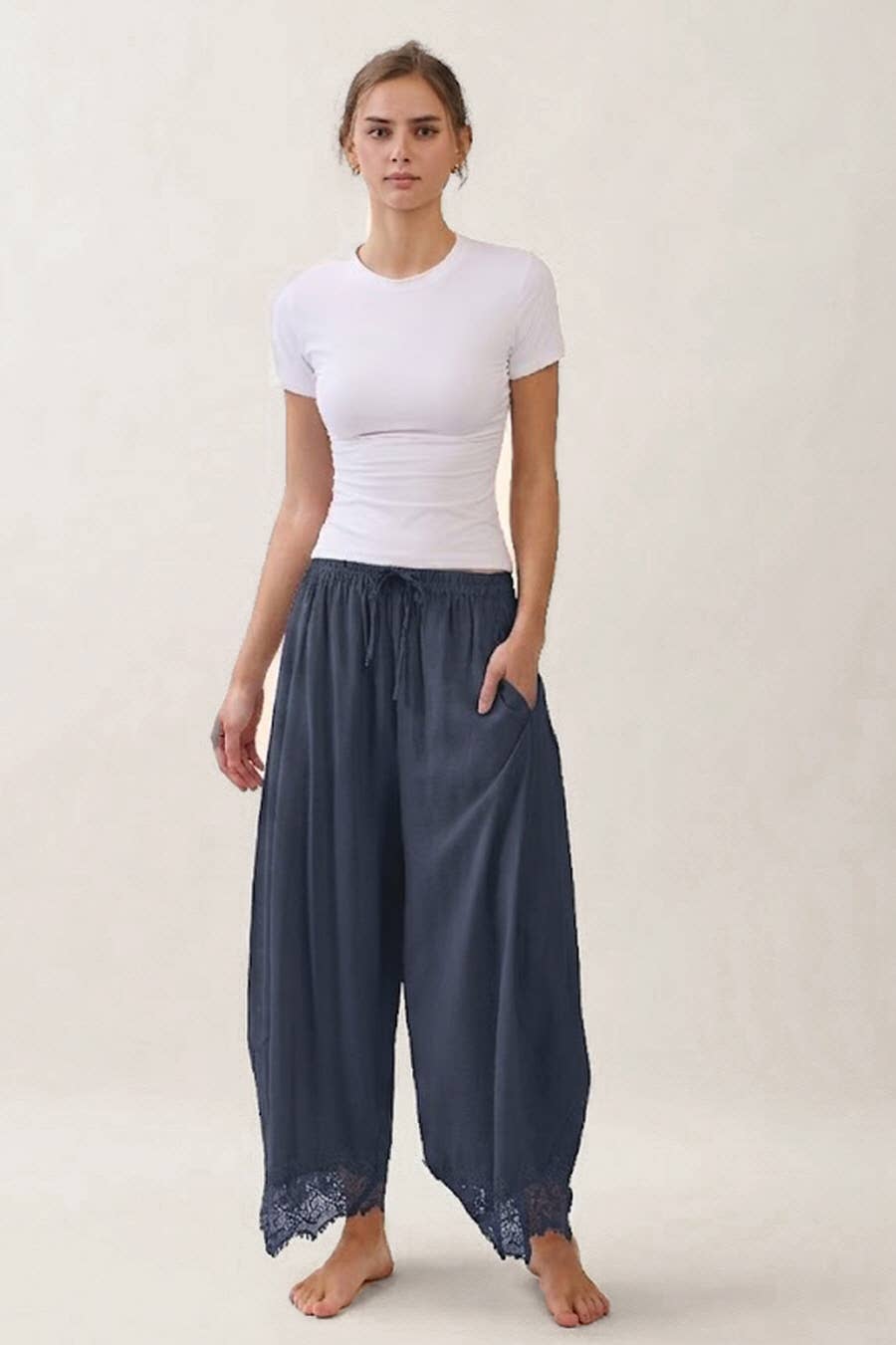 Lace Trimmed Wide Leg Pants
