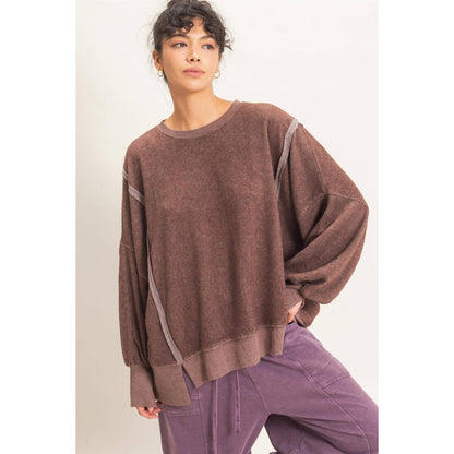 Oversized Raw Edge Crew Neck Sweatshirt