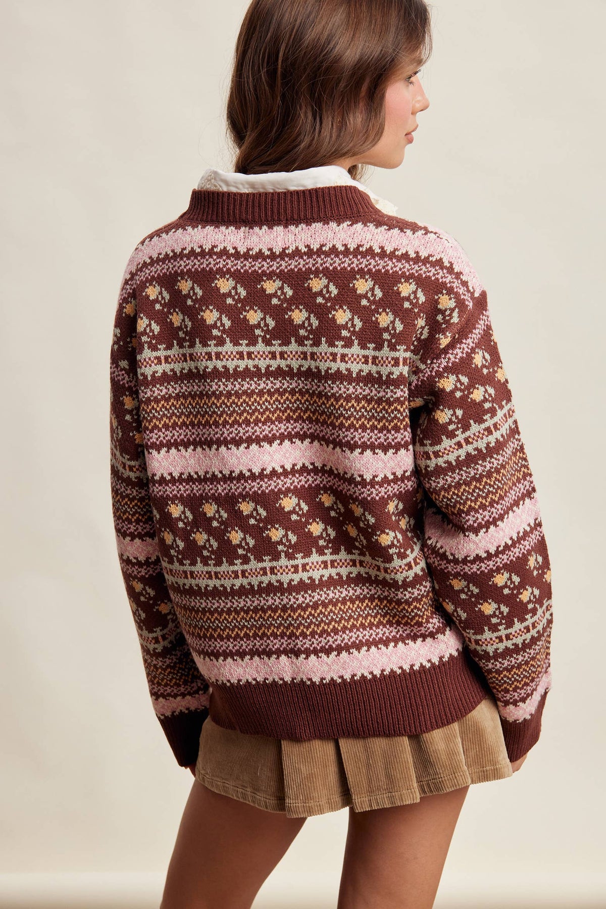 Fair Isle Floral Knit Sweater