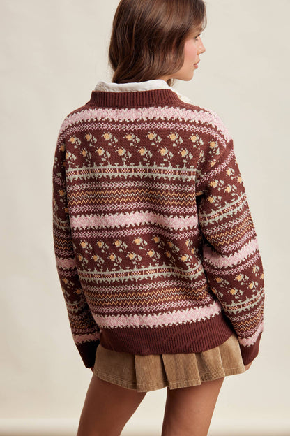 Fair Isle Floral Knit Sweater