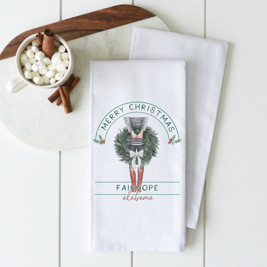 Merry Christmas Wreath Tea Towel