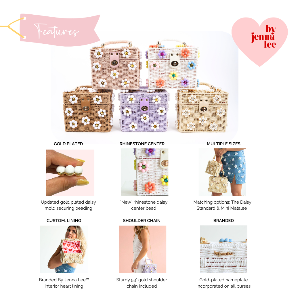 Wicker Bucket Daisy Flower Purse: White + Light Pink Daisy