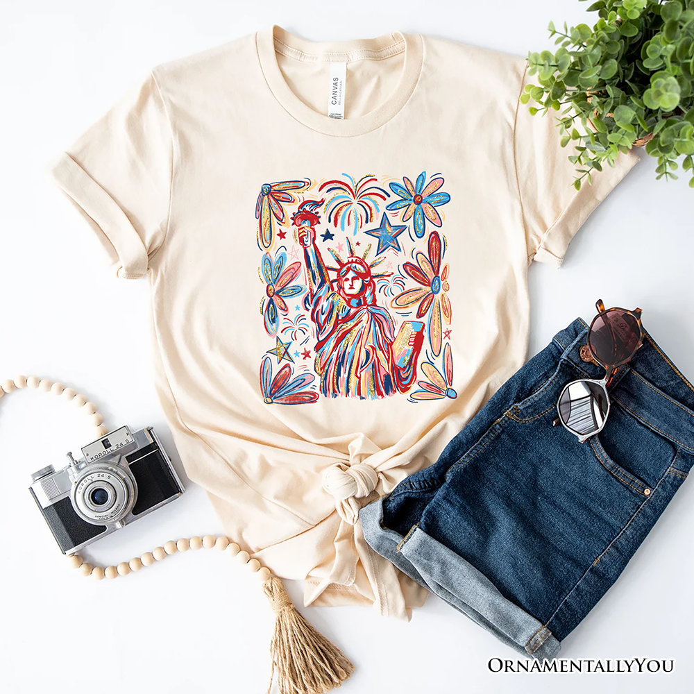Patriotic Statue of Liberty and Fireworks T-Shirt