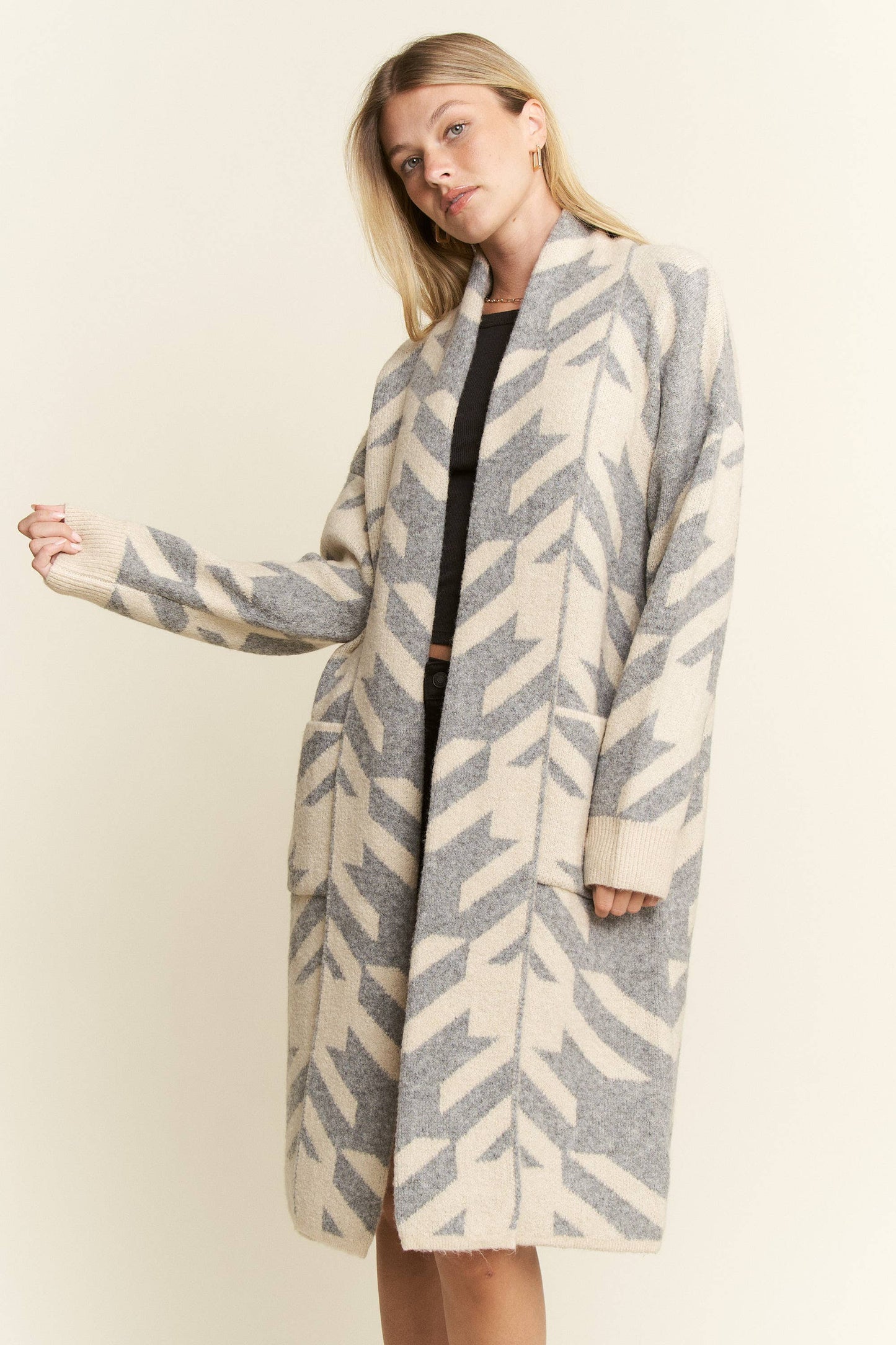 Houndstooth Print Cardigan