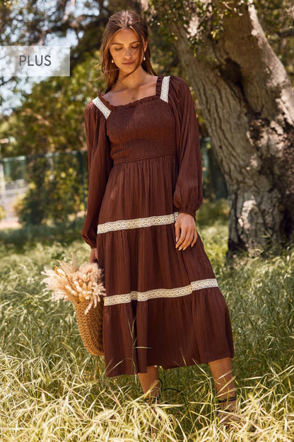 Plus Long-Sleeve Smocked Dress