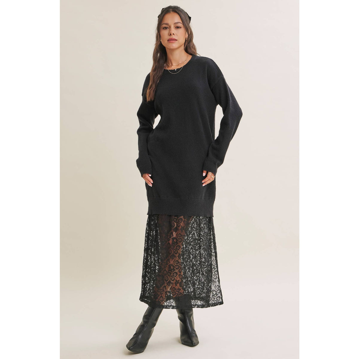 Lace Layered Maxi Sweater Dress