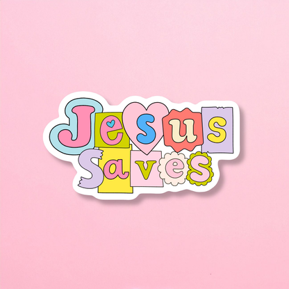 Jesus Saves Retro Style Water Resistant Sticker