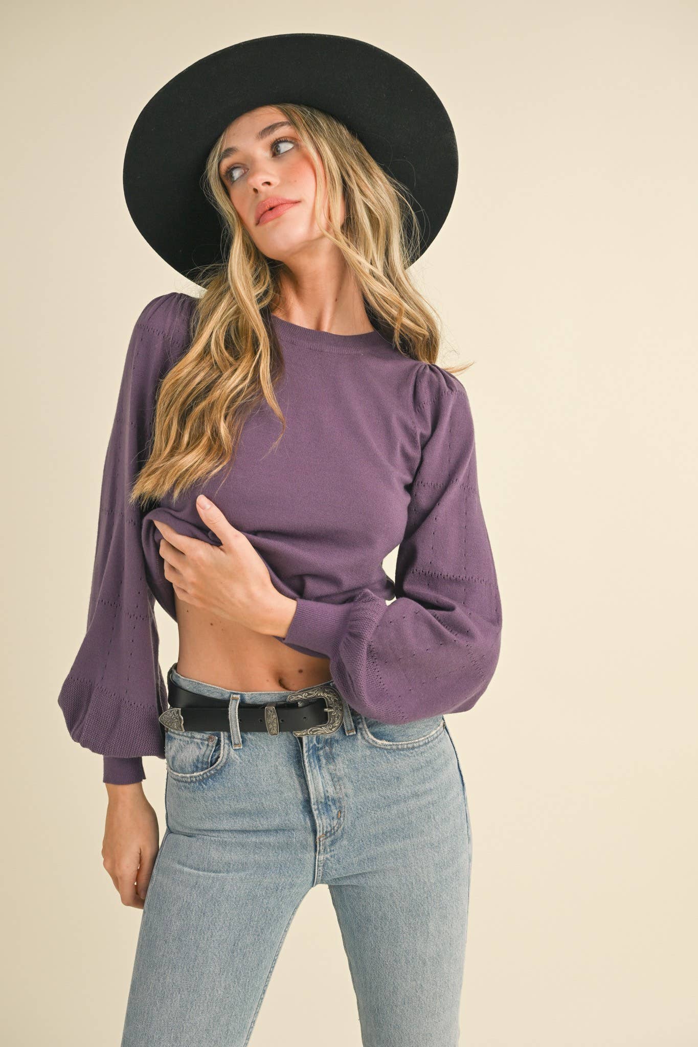 Pointelle Puff Sleeve Sweater
