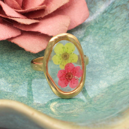 Cottage Fashion Oval Gold Dried Flower Rings