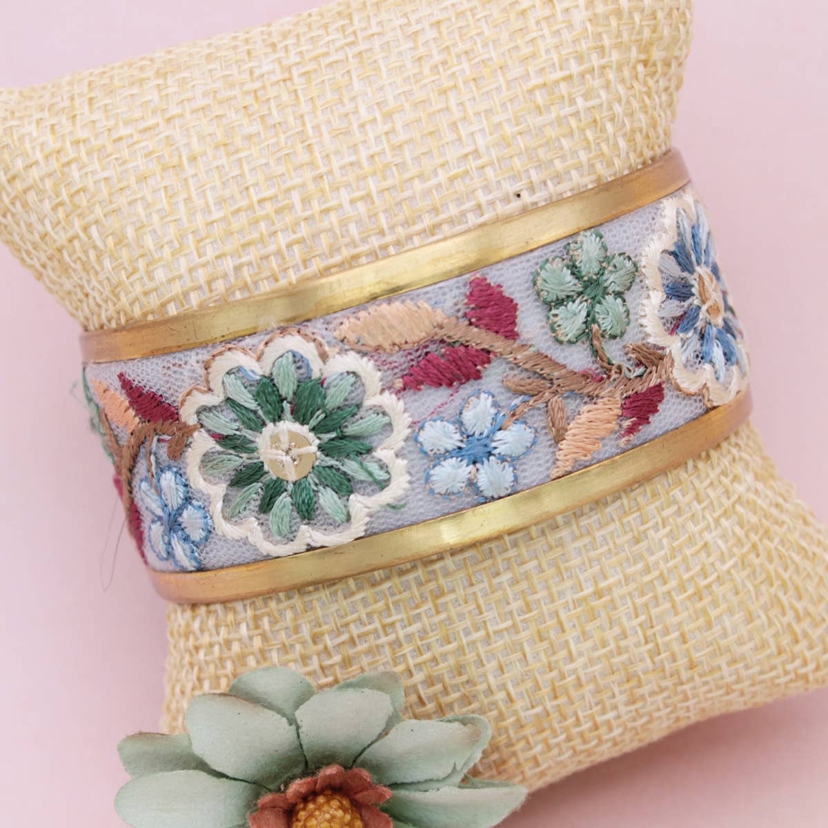 Pastel Flowers Embroidered Cuff Bracelet