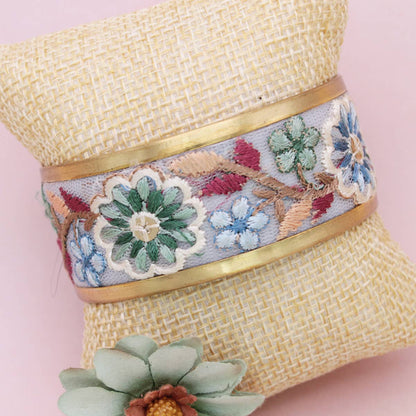 Pastel Flowers Embroidered Cuff Bracelet