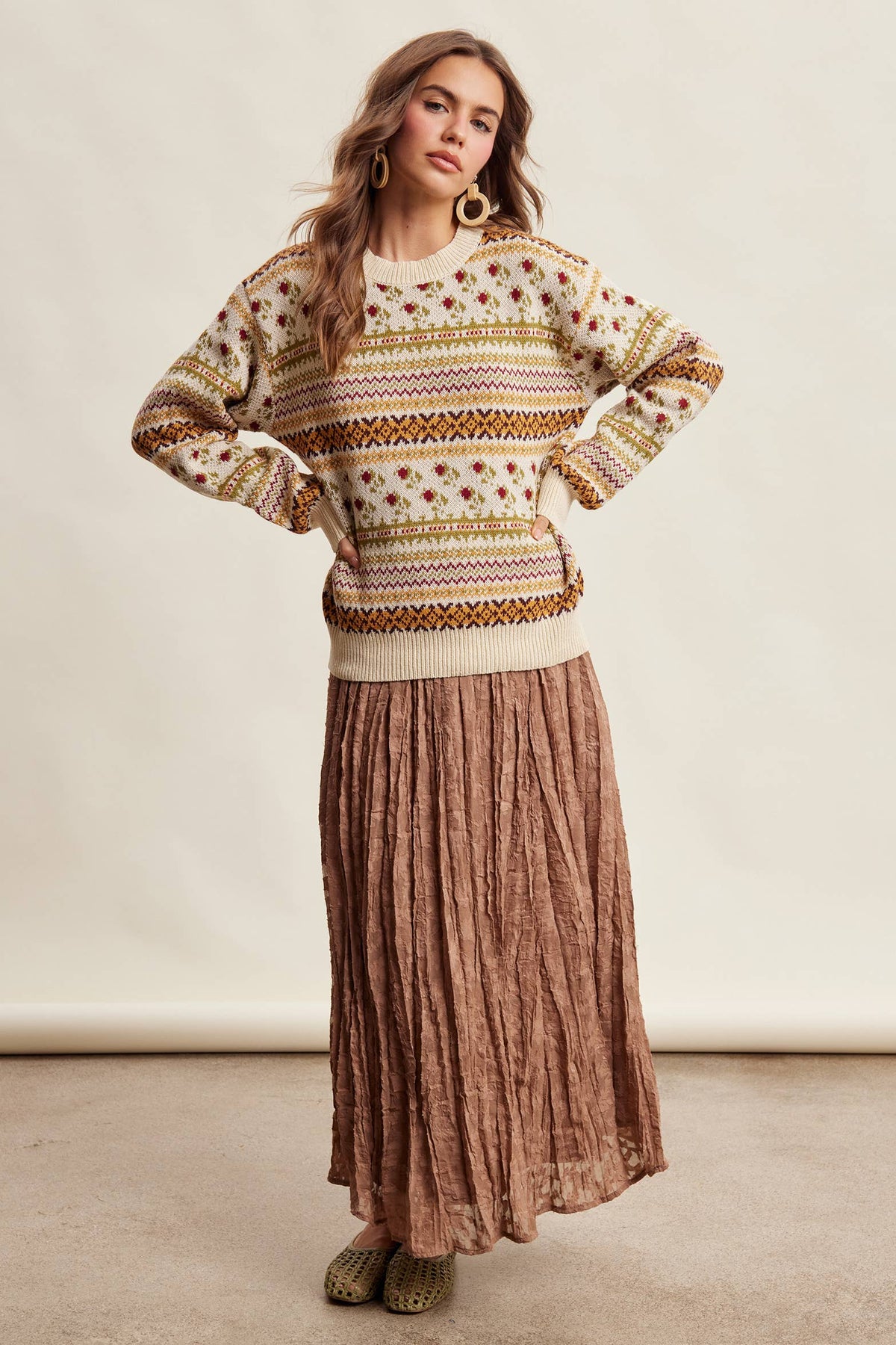 Fair Isle Floral Knit Sweater