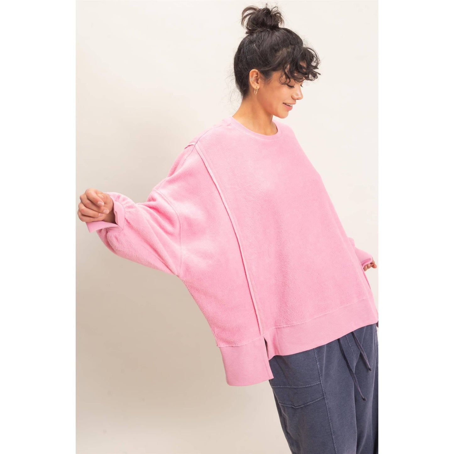 Oversized Raw Edge Crew Neck Sweatshirt