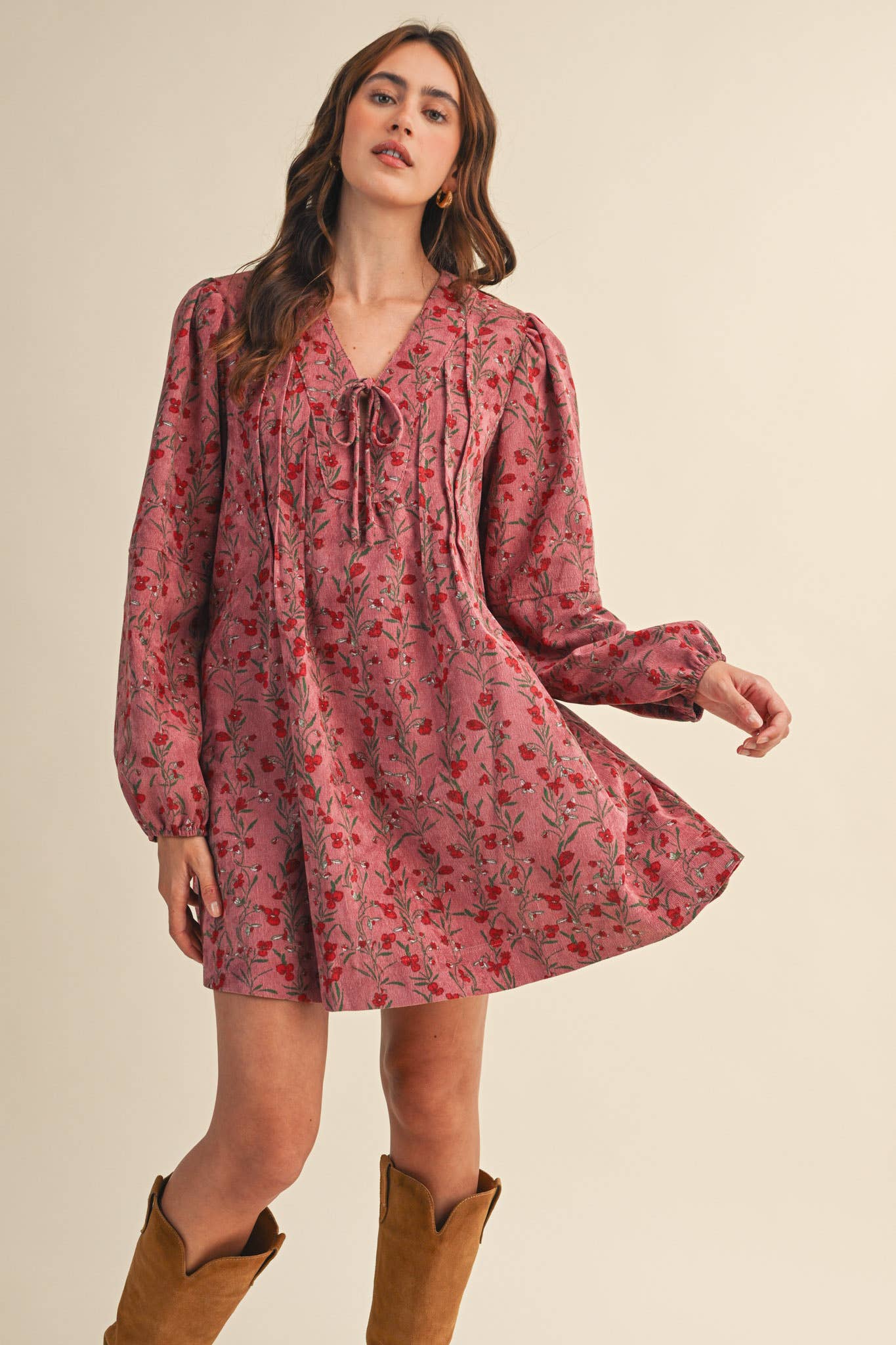 Floral Corduroy Mini Dress