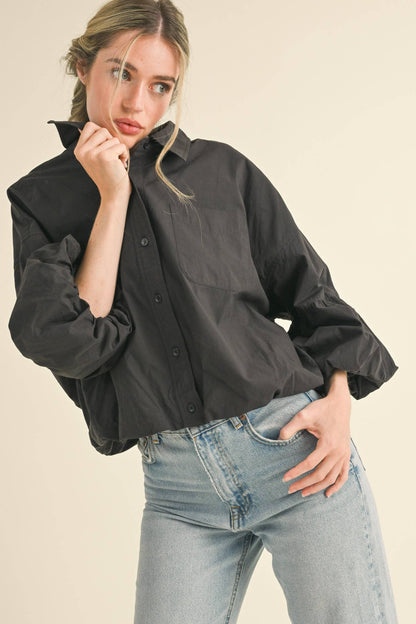 Button Down Bubble Sleeve Top