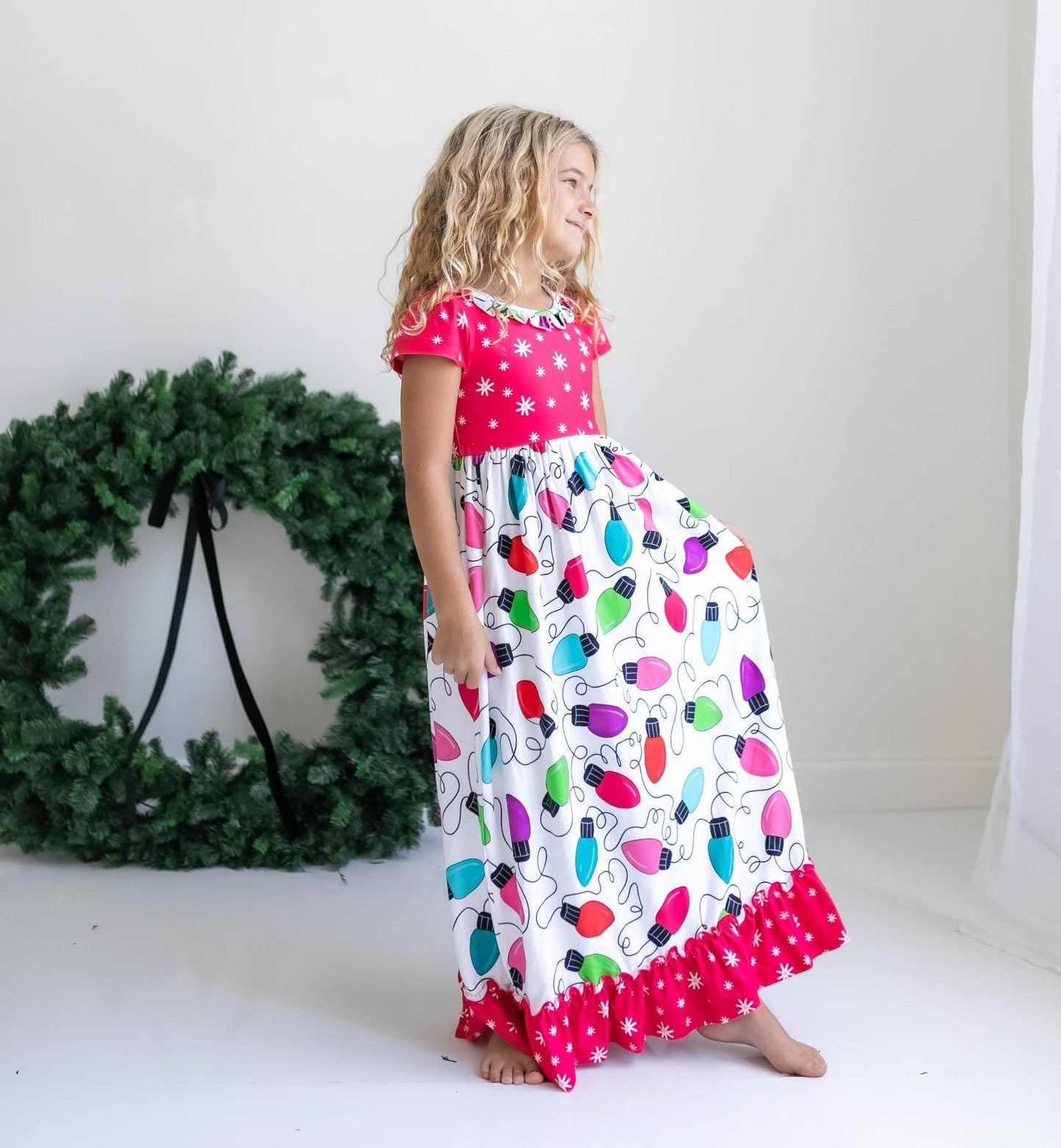 Kids Christmas Holiday Lights Ruffle Lounge Play Gown