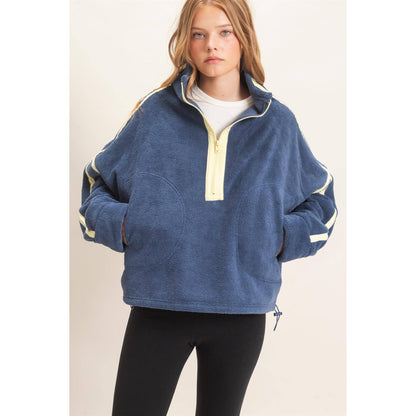 Contrast Trim Half-Zip Fleece Pullover