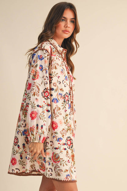Blanket Stitch Buttoned Mini Dress
