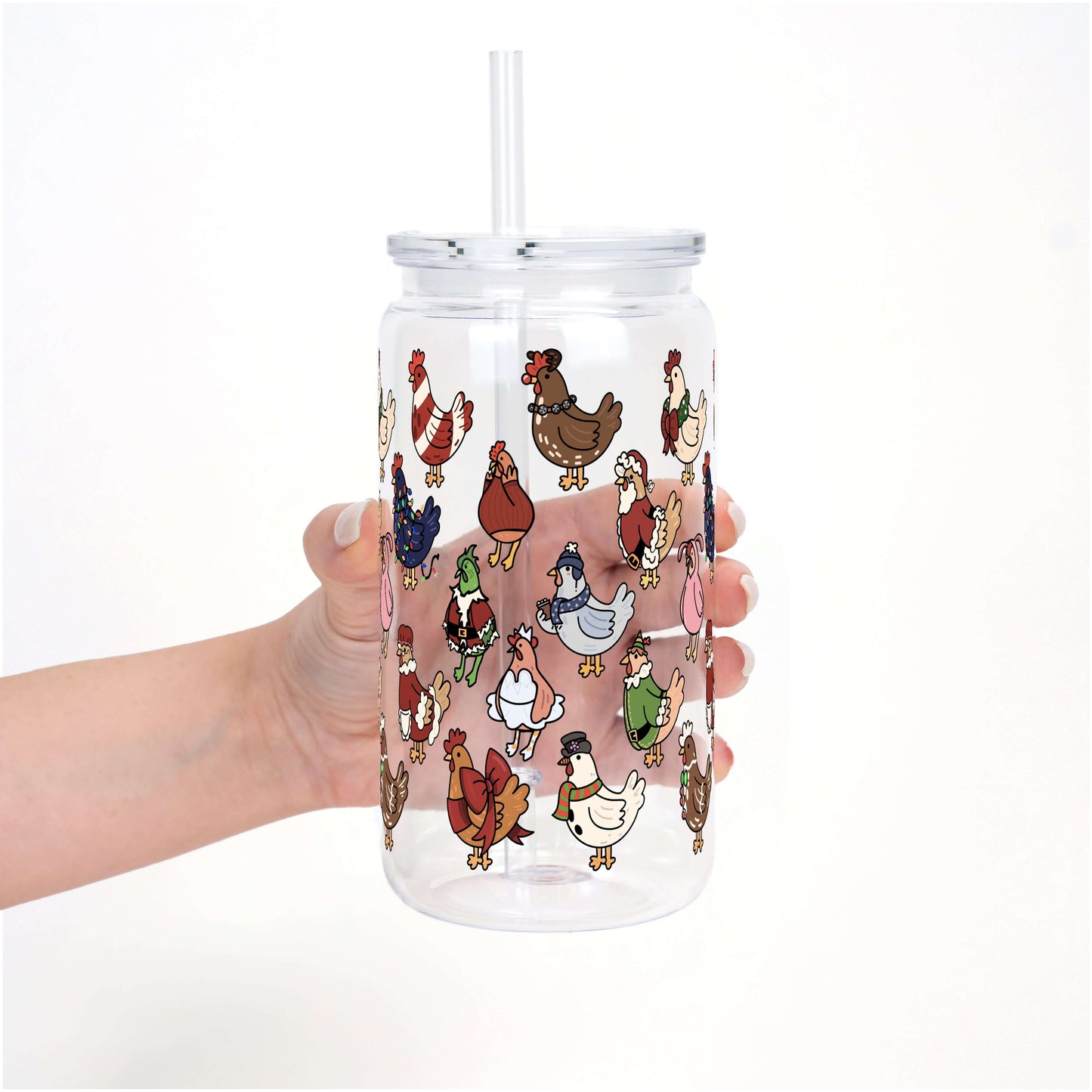 Festive Flock Christmas Can Cup with Lid & Straw